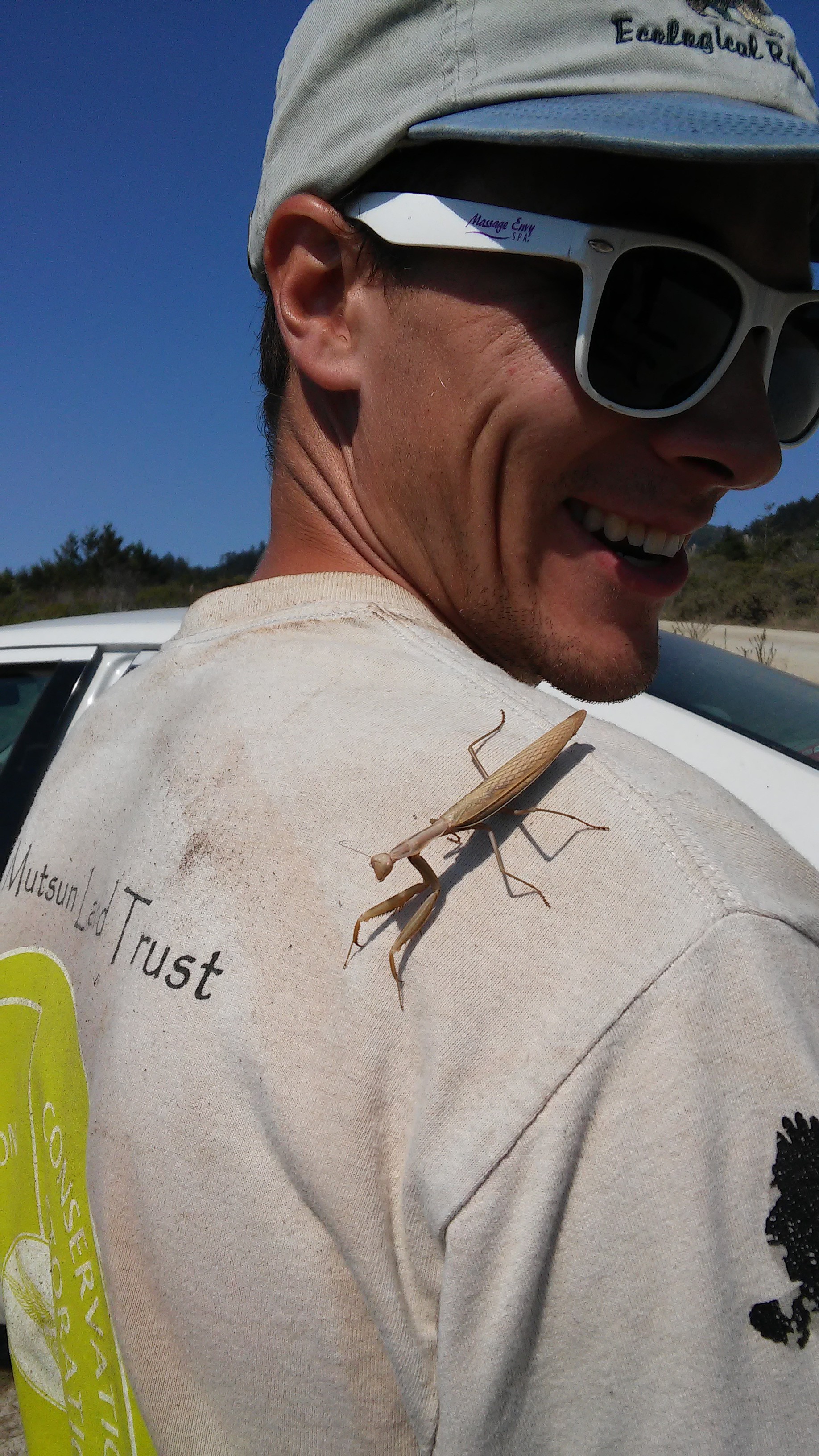 Project Assistant Jay Scherf picks up a hitchhiker in the Costanoa Easement.